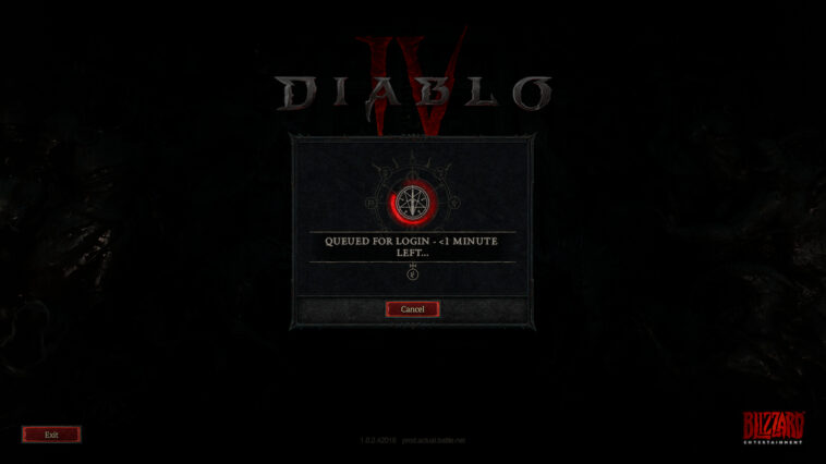 Pantalla de Diablo 4 con tiempo de espera