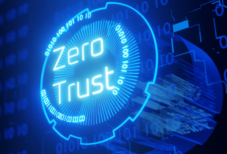 Esta ilustración muestra un holograma escrito que dice Zero Trust.