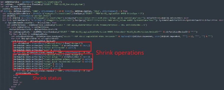 Operaciones de cambio de tamaño de disco realizadas por el script en Windows Server 2008 y 2012.