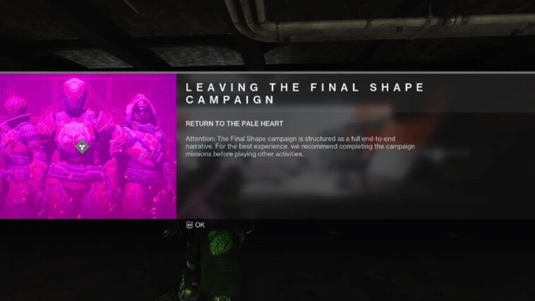 Error de campaña dejando la forma final Destiny 2