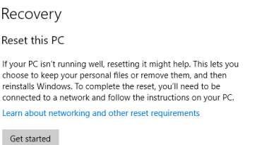 Iniciando el proceso de reinicio de esta PC en Windows 10