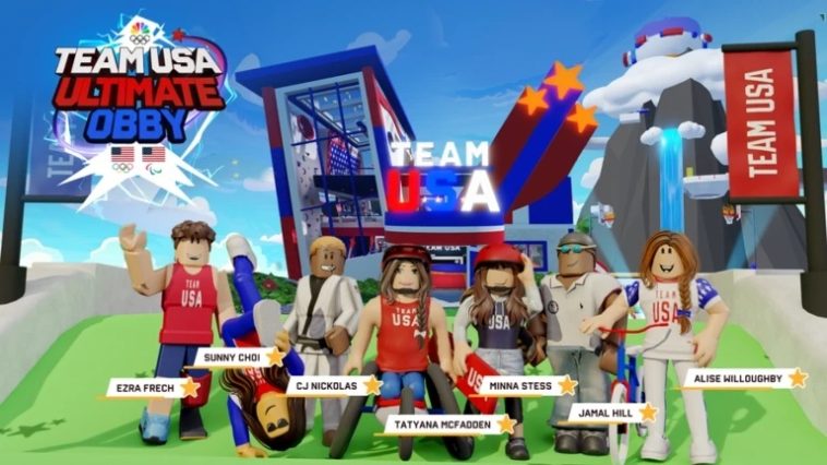 La skater Minna Stess y otros atletas del equipo de EE. UU. aparecen como NPC en Team USA Ultimate Obby en Roblox.