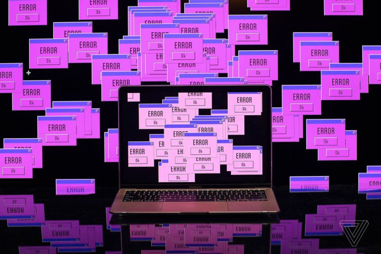Una imagen que muestra una computadora portátil con notificaciones de “Error” en la pantalla