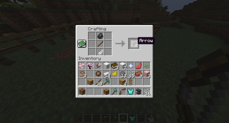 La receta para hacer flechas en Minecraft