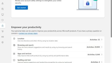 Pantalla principal del panel de privacidad de Microsoft