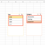 La tabla muestra datos filtrados mediante segmentaciones de datos en Excel