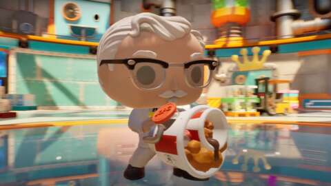 Mira al Coronel Sanders de KFC lanzarle nuggets a un monstruo en Funko Fusion