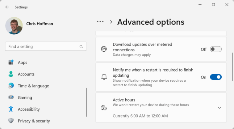 Actualización de Windows: Notificarme para reiniciar