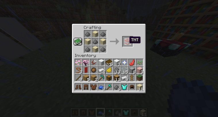 La receta de elaboración de TNT en Minecraft