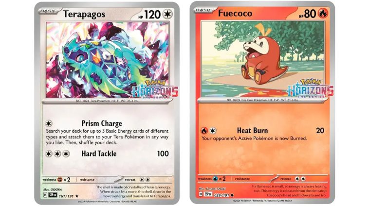 Terapagos y Fuecoco - Tarjetas promocionales de Pokémon Horizons: The Series