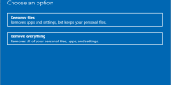 restablecer la pantalla de esta PC: conservar archivos o eliminar todo