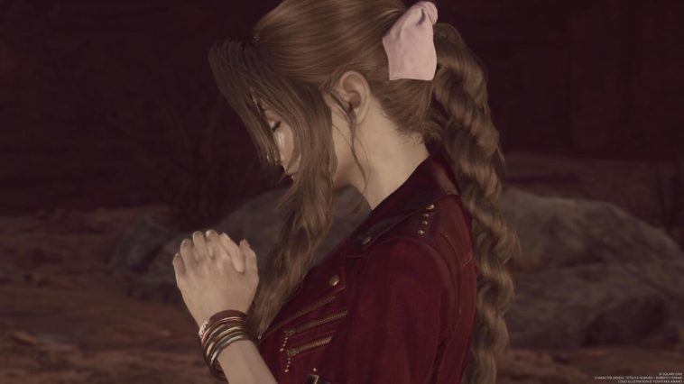 Aerith adopta su pose icónica en Final Fantasy VII Rebirth.