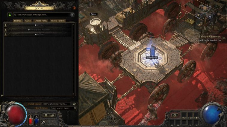 El menú social en Path of Exile 2.