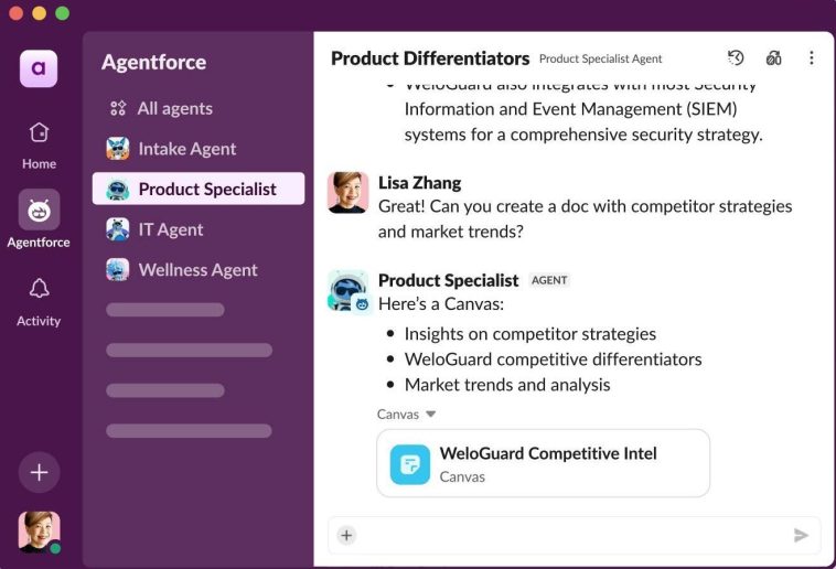 Slack agrega el 'centro' Agentforce para agentes de IA