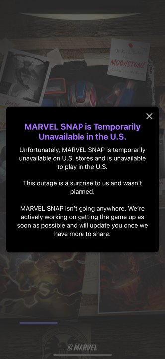 Marvel Snap también ha desaparecido de las tiendas de aplicaciones e incluso si lo tienes instalado, actualmente no puedes reproducirlo.