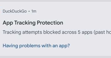 Privacidad de Android: seguimiento de aplicaciones: notificación DuckDuckGo