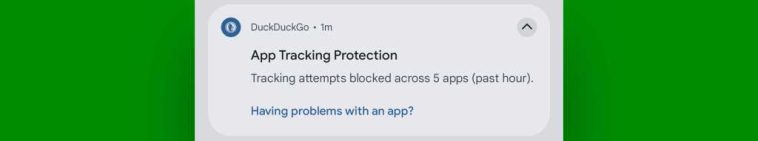Privacidad de Android: seguimiento de aplicaciones: notificación DuckDuckGo