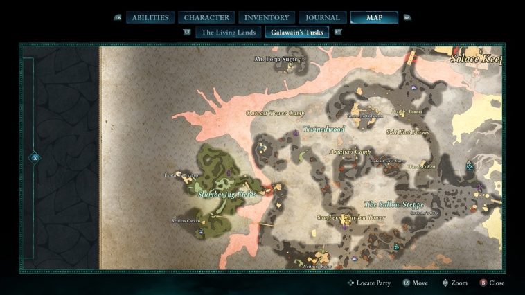 El tesoro se puede encontrar en un conjunto de ruinas al sur de Outcast Tower Camp.