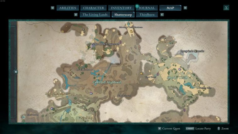 Mapa de Shatterscarp del norte