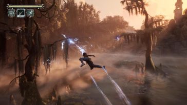 Hazel puede usar sus habilidades de tejedor para deslizarse, lidiar, saltar doble y correr en la pared.