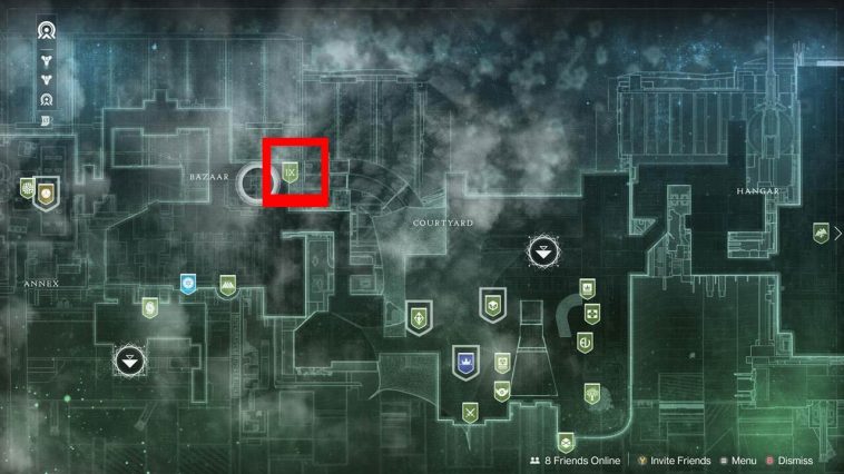 La ubicación de Xur en el Bazar de la Torre