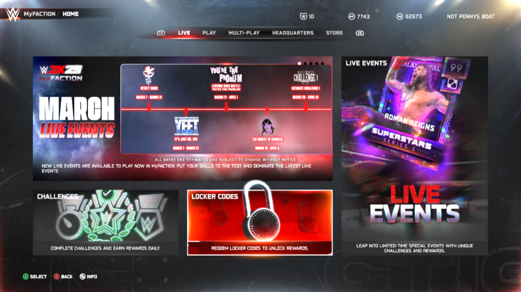 Haga clic en los códigos de casillero para ingresar los códigos activos de WWE 2K25 que desea usar.