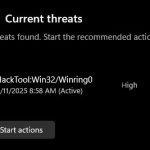 Se lee: amenazas encontradas. Hacktool: Win32/Winring0 está marcado como una amenaza activa de alto nivel.