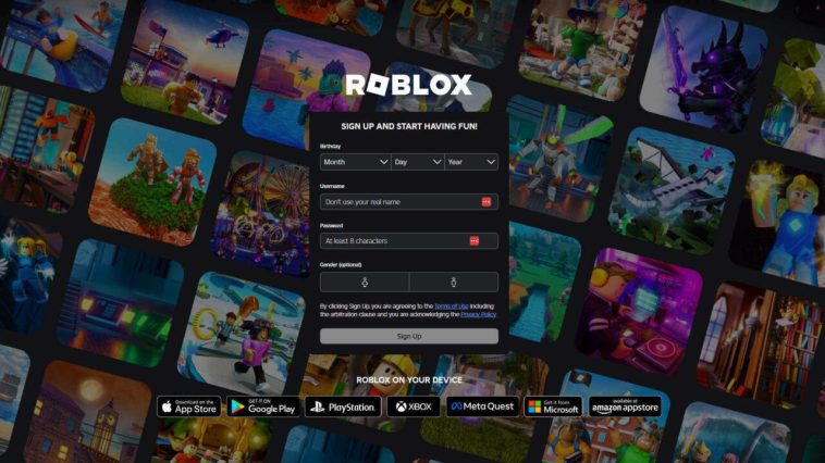 Así es como se ve el sitio web de Roblox cuando lo visita en su PC por primera vez.