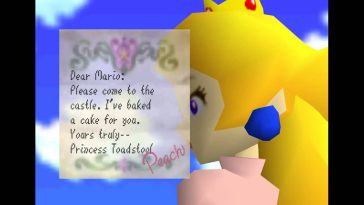 La carta de la princesa Peach a Mario en Super Mario 64.