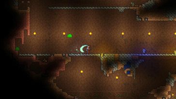 Terragrim balancea una pequeña cuchilla frente a la cara del jugador de Terraria.