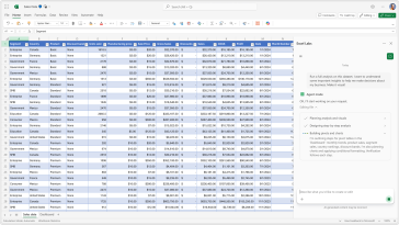 Modo de agente que realiza tareas dentro de Excel en la web.