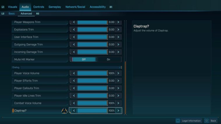 Puede ajustar el volumen de Claptrap para hacerlo más tolerable, o puede reducirlo a cero para callarlo por completo.
