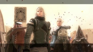 Festividades en el pueblo del desierto de la fachada en Nier Replicant.