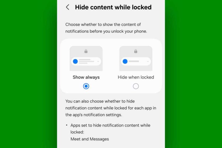 Notificaciones de la pantalla de bloqueo de Android 16 Samsung