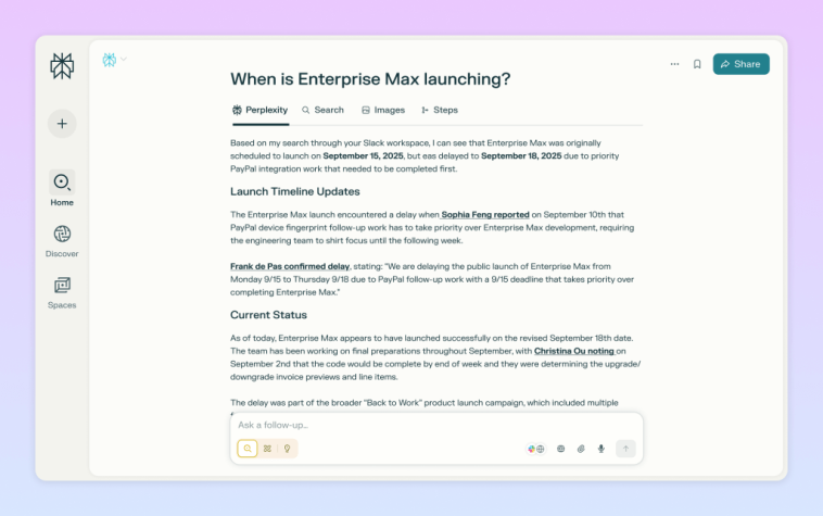 Ventana de perplejidad que muestra los resultados obtenidos de Slack
