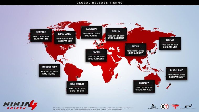 Horarios de lanzamiento global de Ninja Gaiden 4