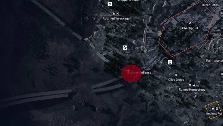 Tome una foto en esta área en el punto de interés del colapso de la autopista.