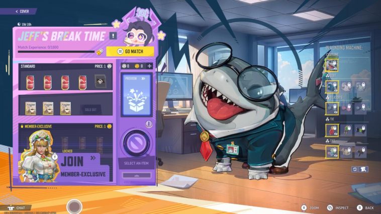 Al ganar XP de partido, obtendrás monedas, que puedes canjear por artículos en la máquina expendedora.