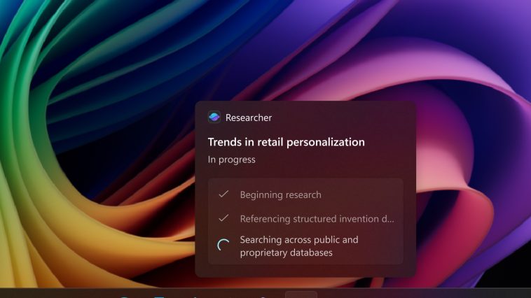 Un agente de IA que se ejecuta en la barra de tareas de Windows 11.