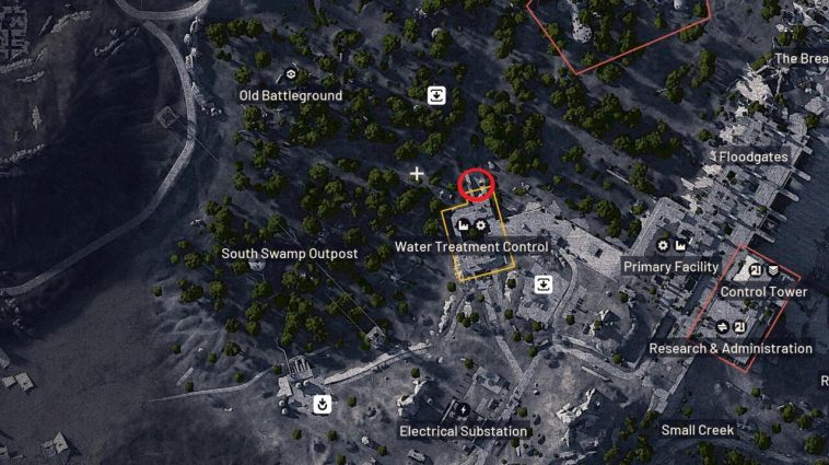 Ubicación del drenaje del control de tratamiento de agua