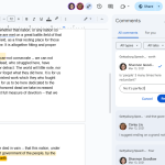 captura de pantalla del panel de comentarios abierto a la derecha del documento en Google Docs