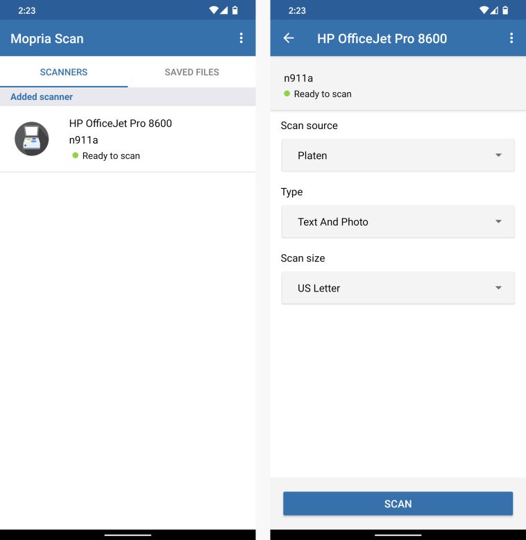 escaneo de impresión de Android escaneo de mopria
