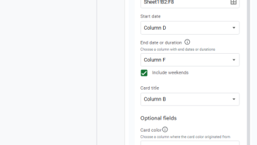 captura de pantalla de la barra lateral de configuración para una línea de tiempo en Google Sheets