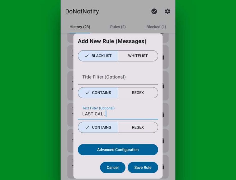 Bloqueo de notificaciones de Android: DoNotNotify: Configuración (2)