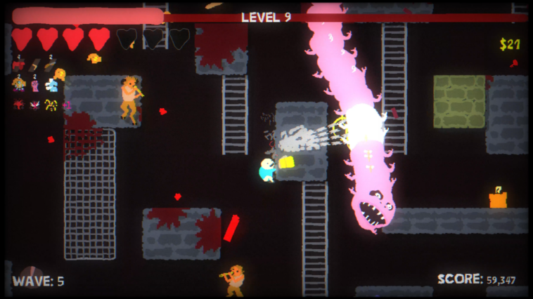 Un jugador se aferra a la pared en Blood Dungeon